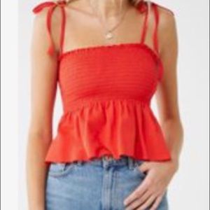 Forever 21 Red Smocked Flounce Top M